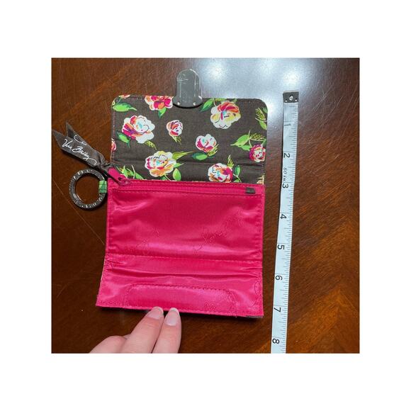 Vera Bradley Quick Swipe ID Coin Purse English Rose Floral Silver Key Loop Brown - Picture 5 of 7